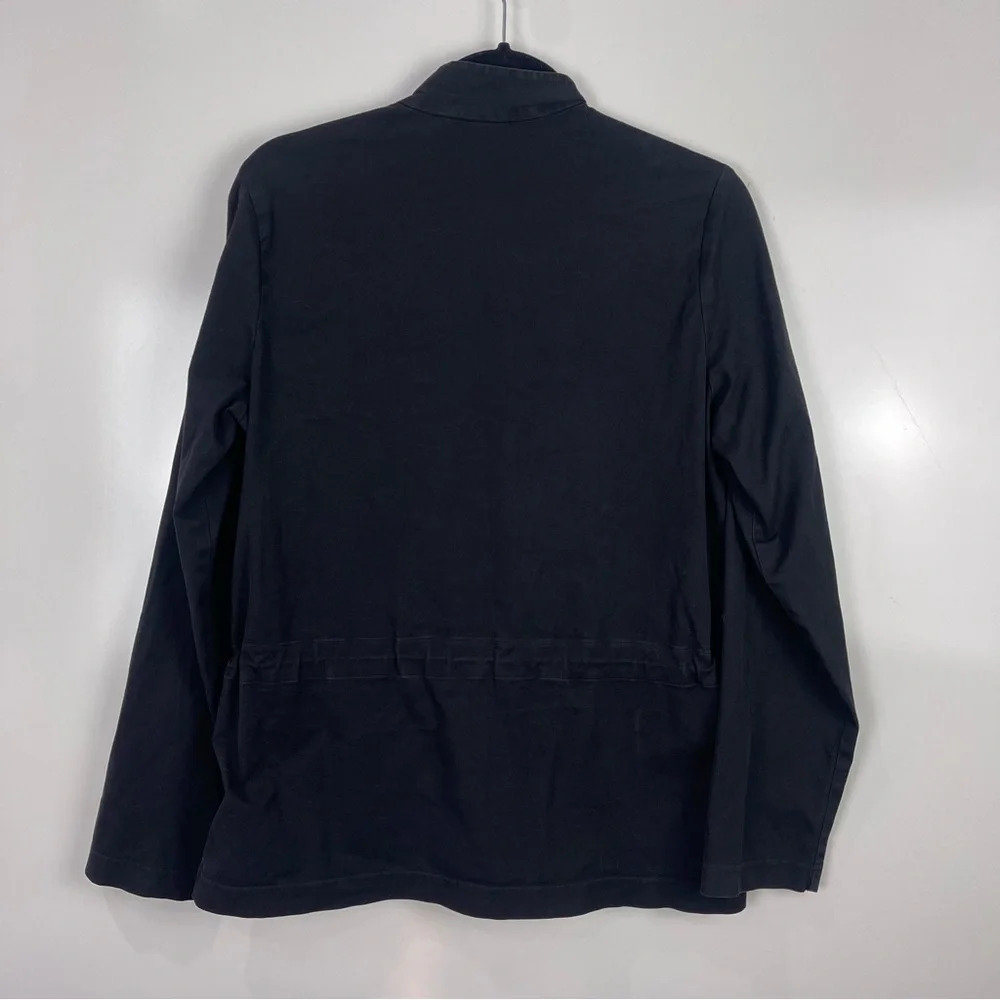 Eileen Fisher Black Cotton Zip-Up Utility Jacket Women's XS Pockets Cinch Waist - Picture 2 of 10